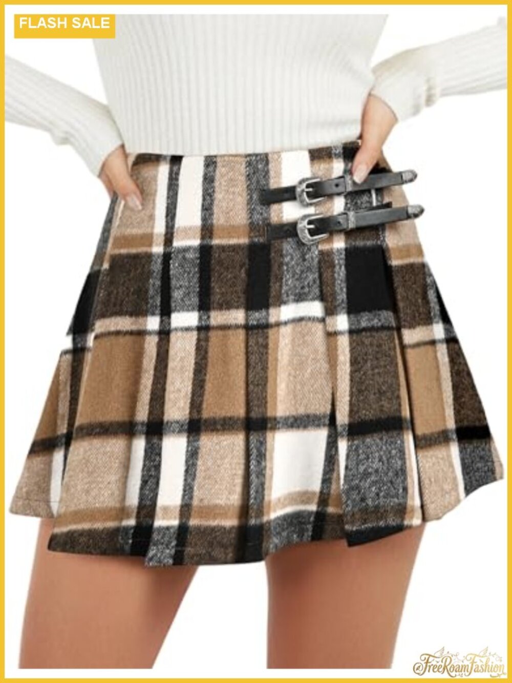 Pleated Plaid Mini Skirt with Built-in Shorts High Waisted A-Line